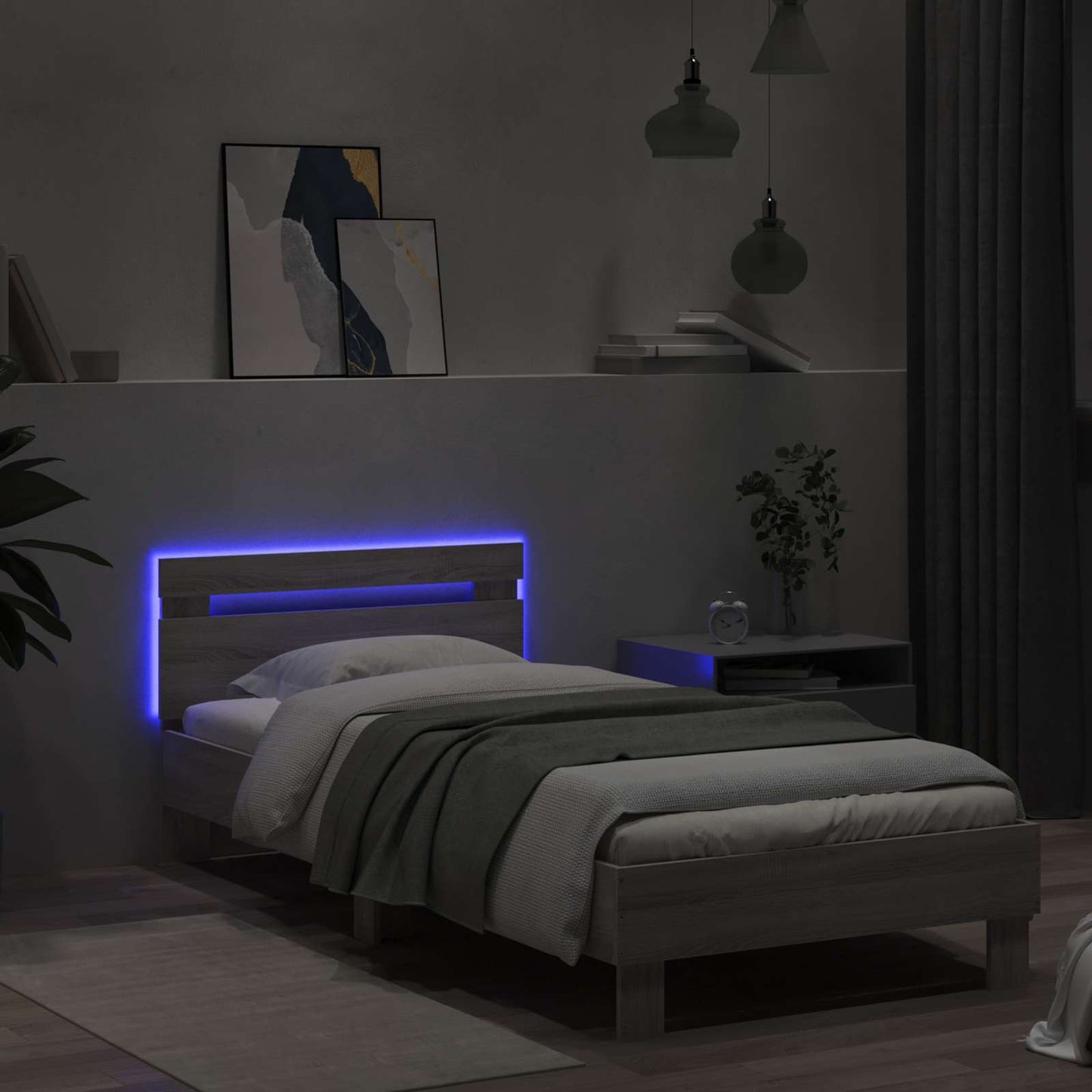 Bed Frame with LED Grey Sonoma 80 x 200 cm Engineered Wood