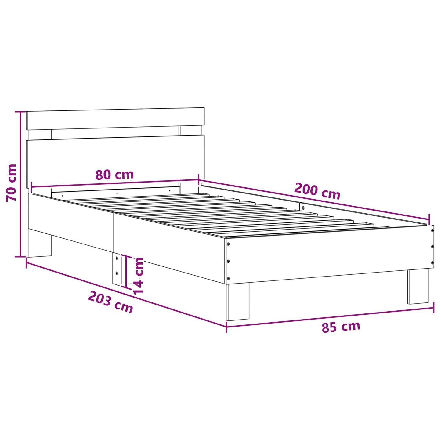 Bed Frame with LED Grey Sonoma 80 x 200 cm Engineered Wood