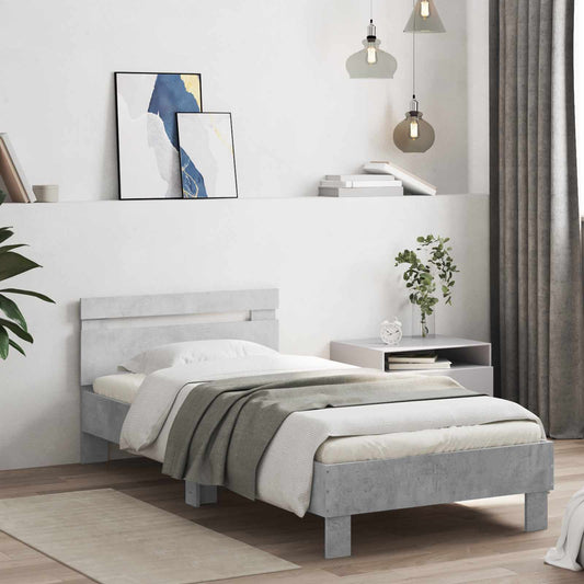 Bed Frame with LED Strip Lights Concrete Grey Engineered Wood
