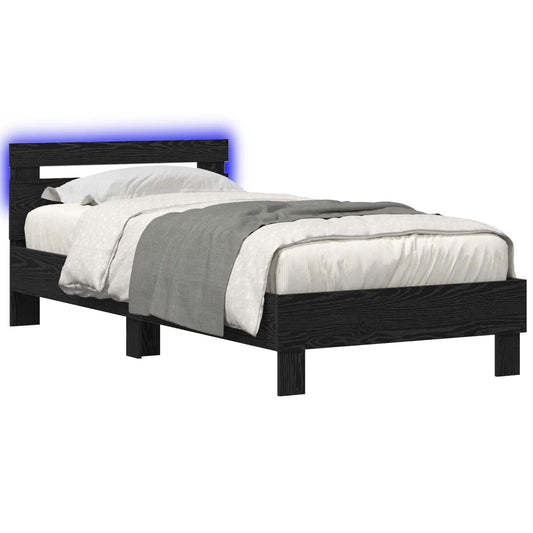 Bed Frame with LED Strip Lights Black Oak Engineered Wood