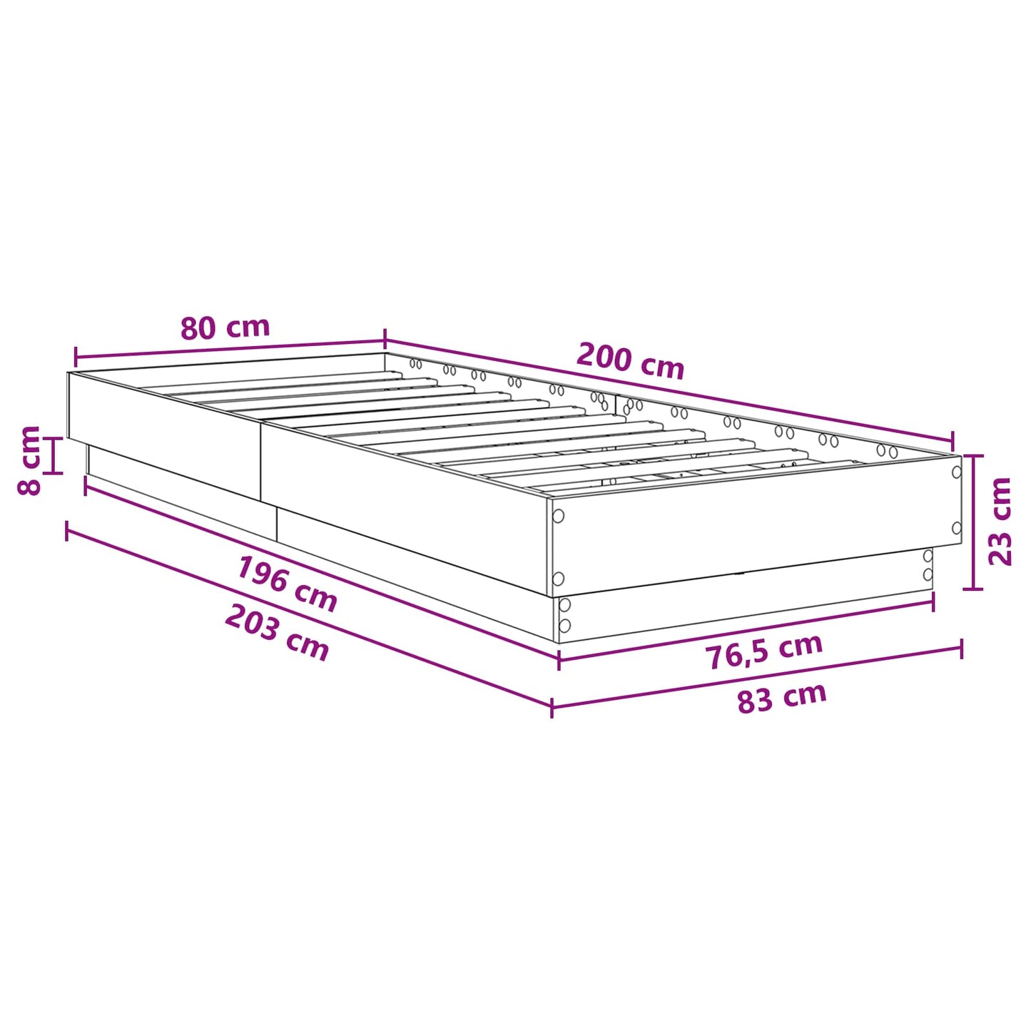 Bed Frame with LED Black Oak 80 x 200 cm Engineered Wood