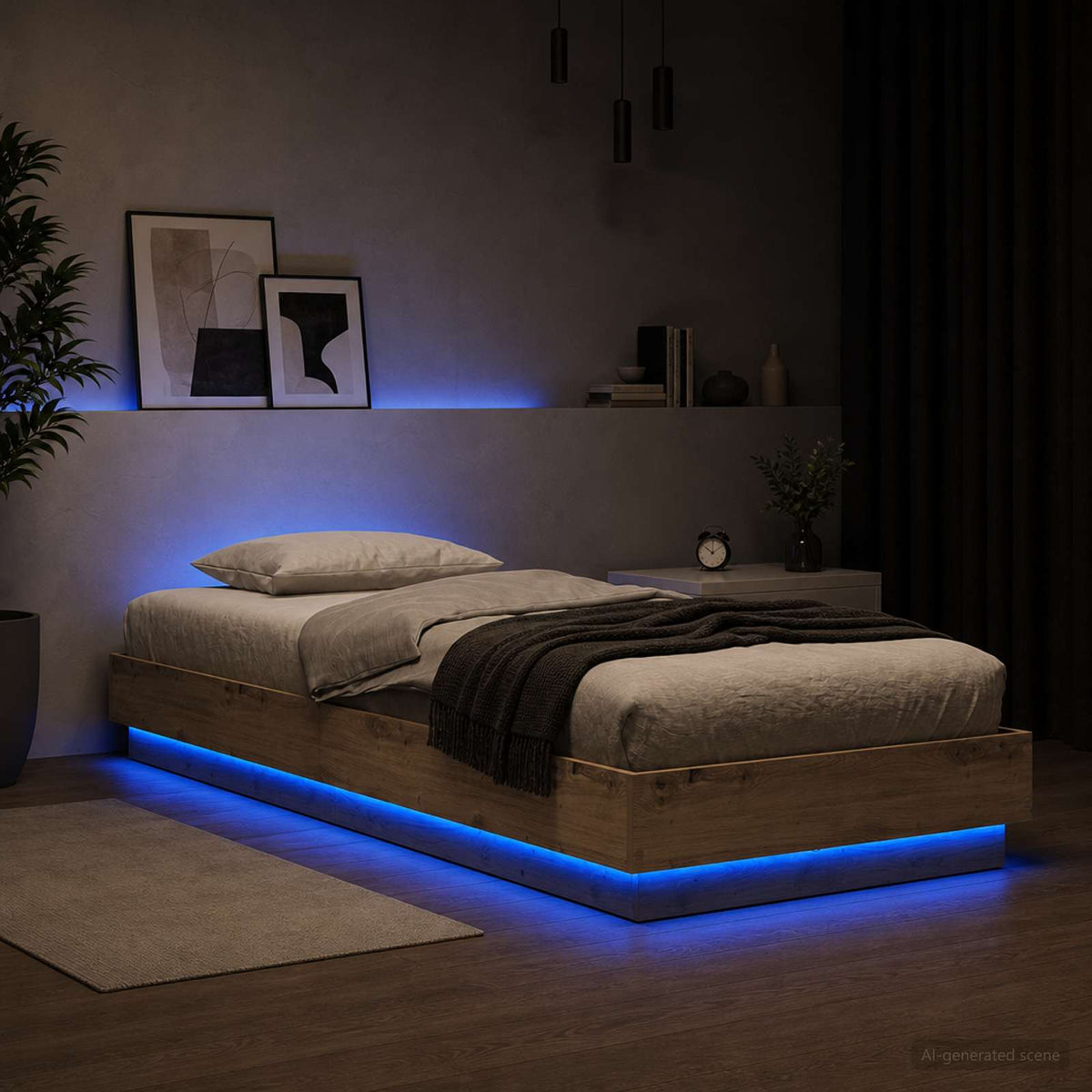 Bed Frame with LED Artisan Oak 80 x 200 cm Engineered Wood