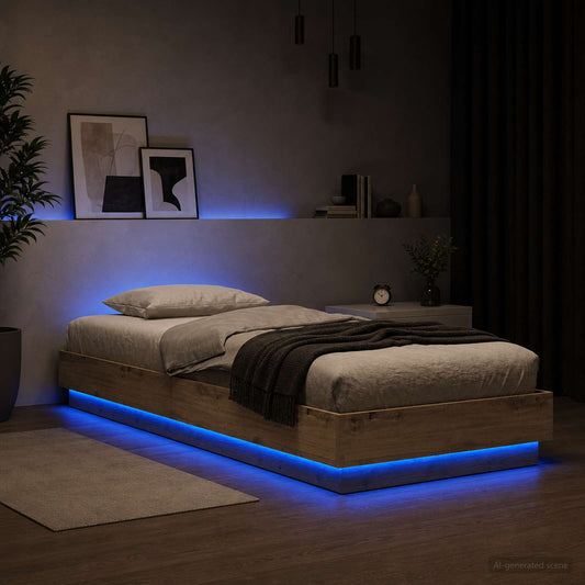 Bed Frame with LED Artisan Oak 80 x 200 cm Engineered Wood