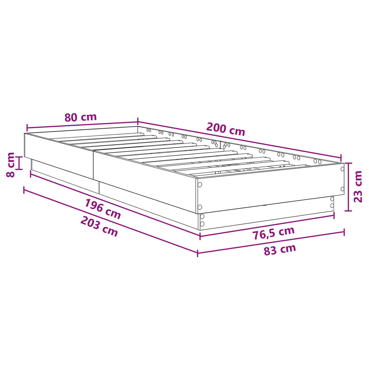 Bed Frame with LED Artisan Oak 80 x 200 cm Engineered Wood