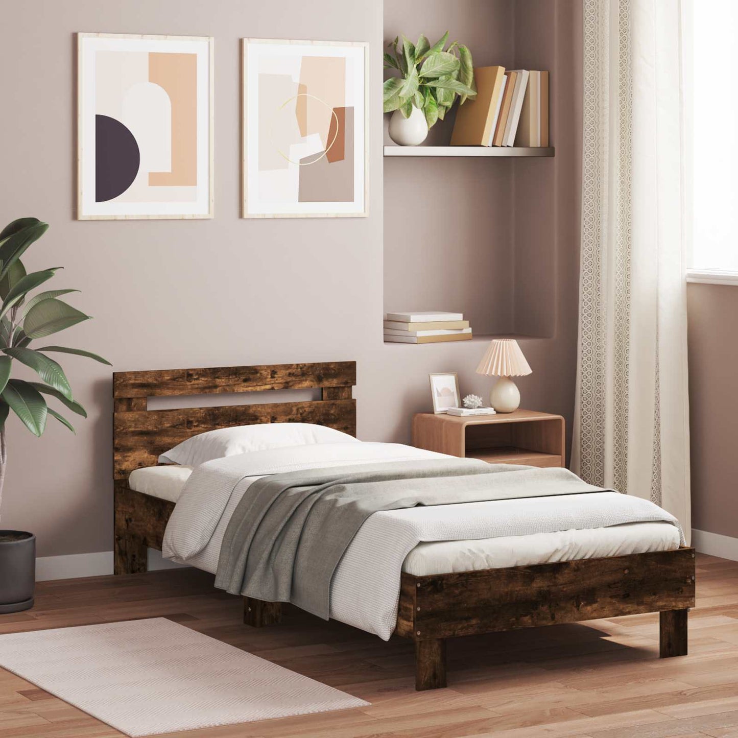 Bed Frame Smoked Oak Engineered Wood
