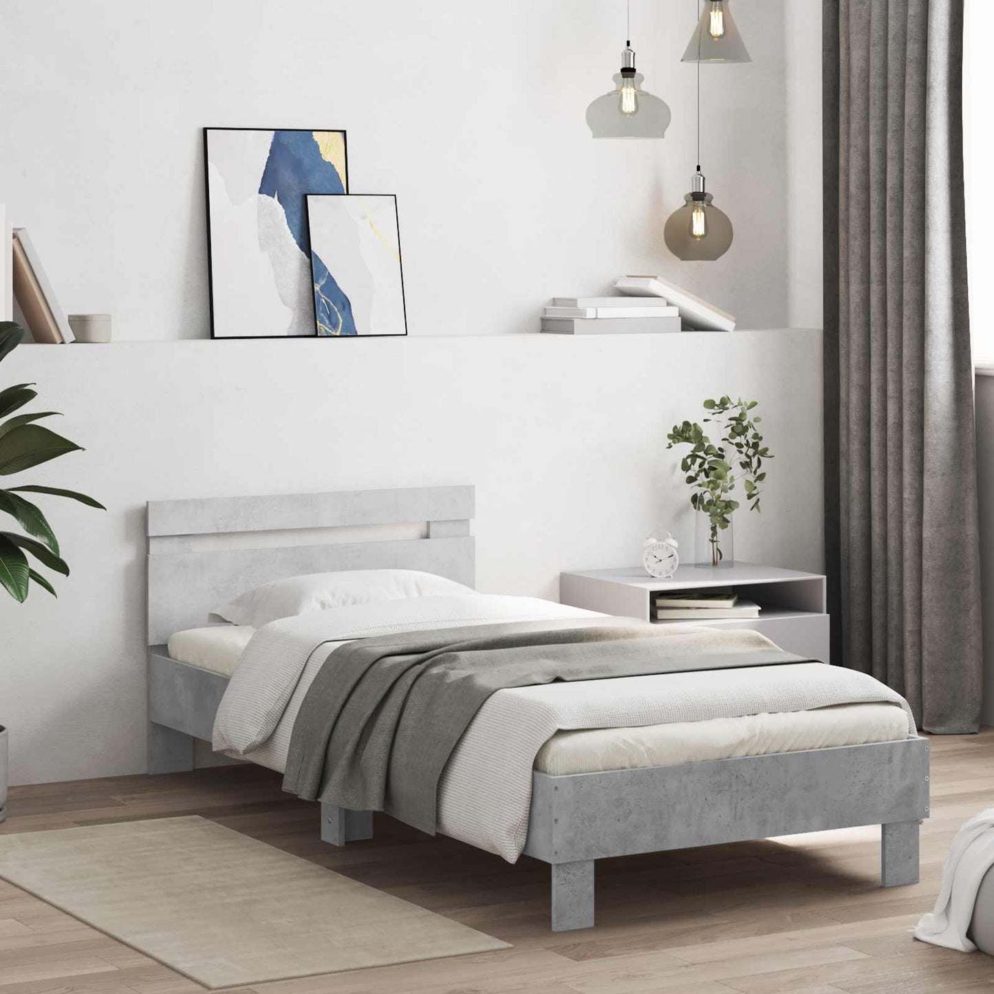 Bed Frame Concrete Grey Engineered Wood