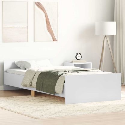 Bed Frame with Headboard White Engineered Wood
