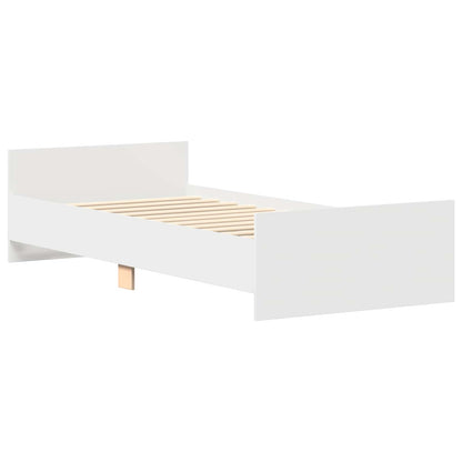 Bed Frame with Headboard White Engineered Wood