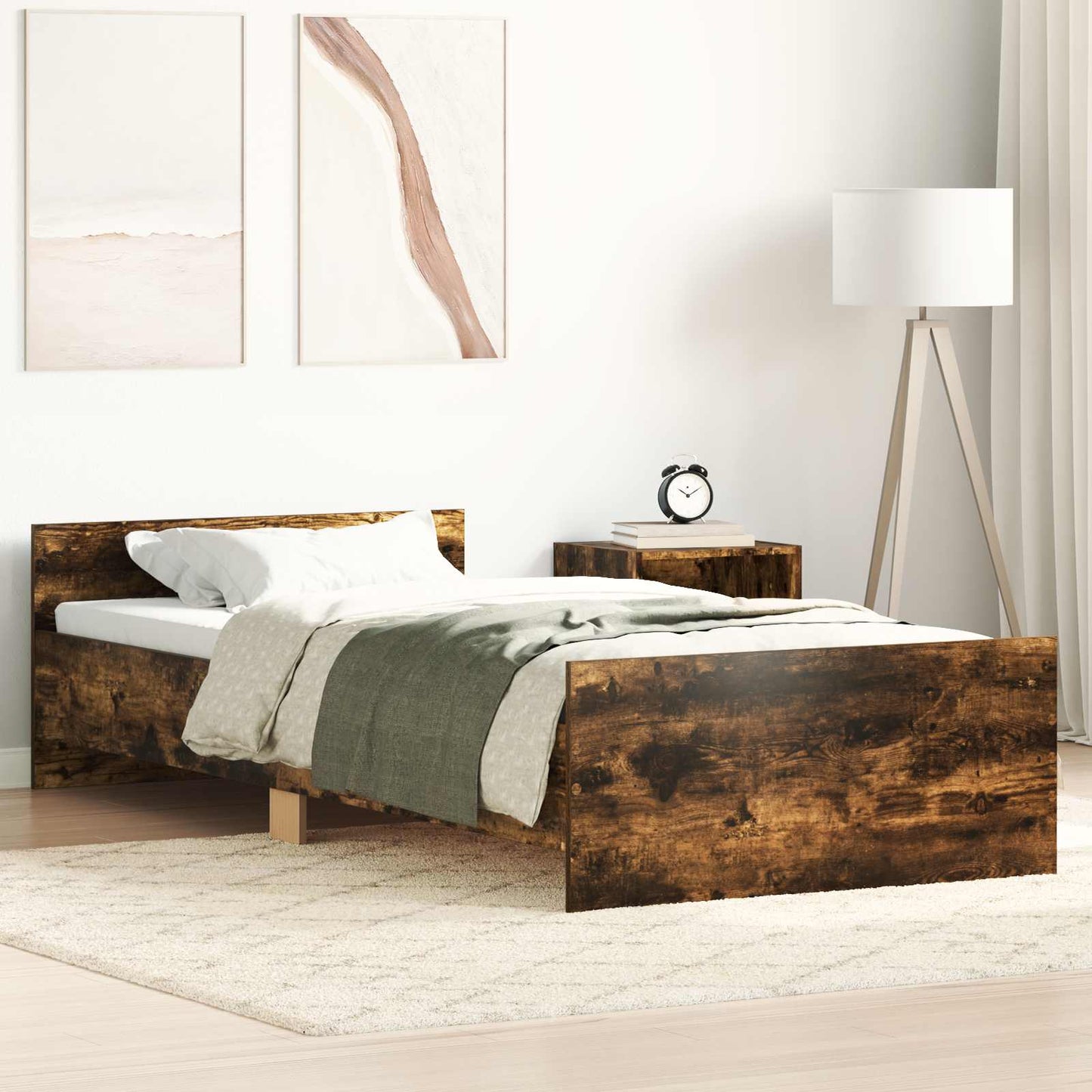 Bed Frame with Headboard Smoked Oak Engineered Wood
