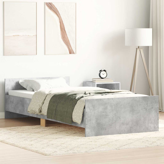 Bed Frame with Headboard Concrete Grey Engineered Wood