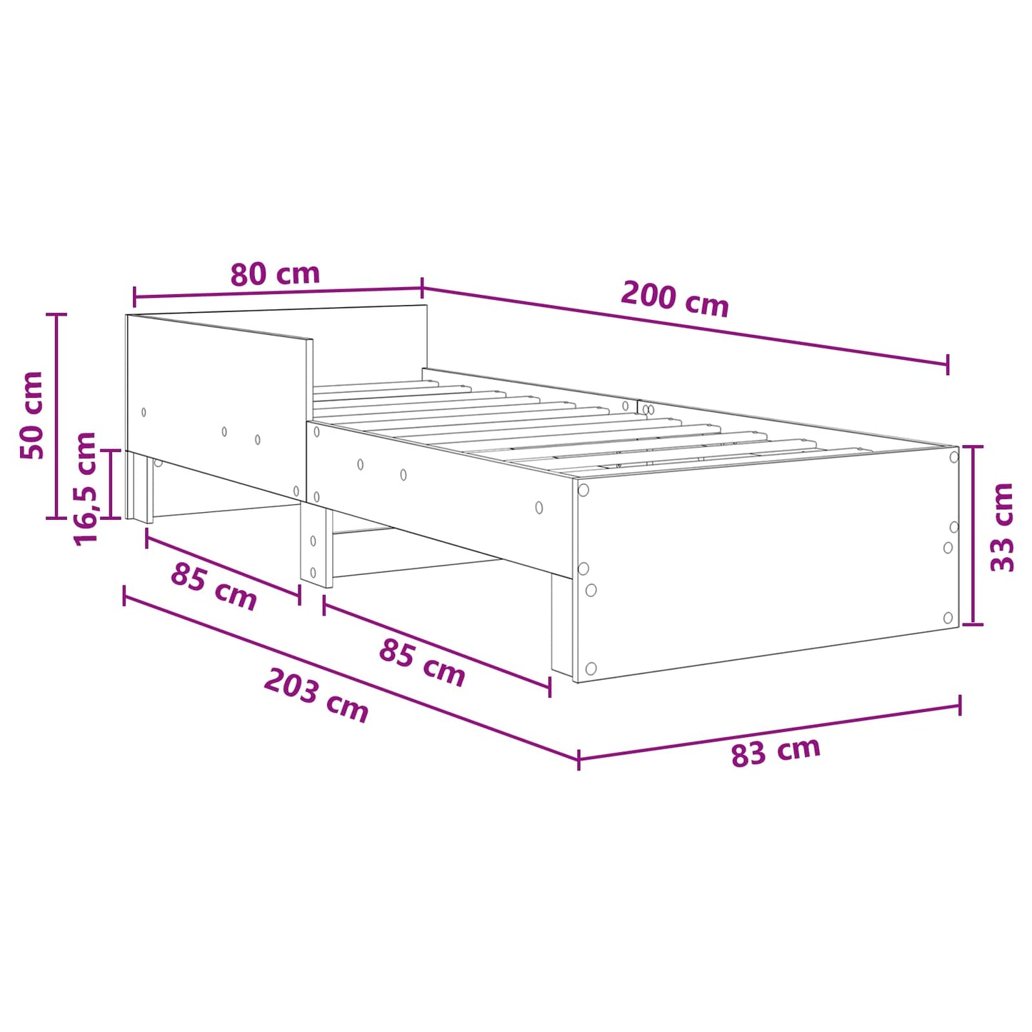 Bed Frame with Headboard White 80 x 200 cm Engineered Wood