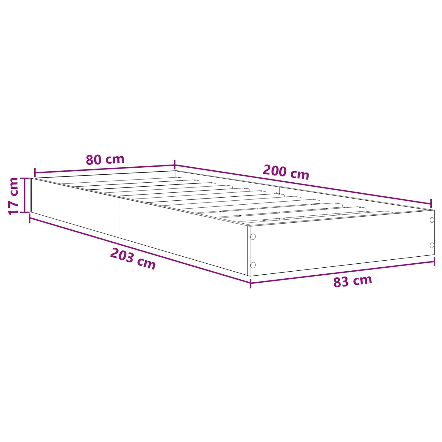 Floor Bed Frame Black Oak 80 x 200 cm Engineered Wood