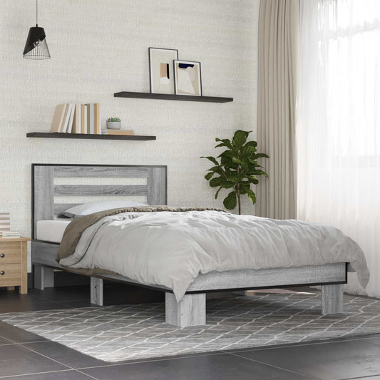 Bed Frame with Headboard Grey Sonoma 80 x 200 cm