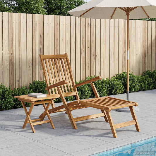 Folding Deck Chair with Table Natural Solid Teak Wood