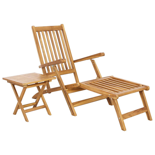 Folding Deck Chair with Table Natural Solid Teak Wood