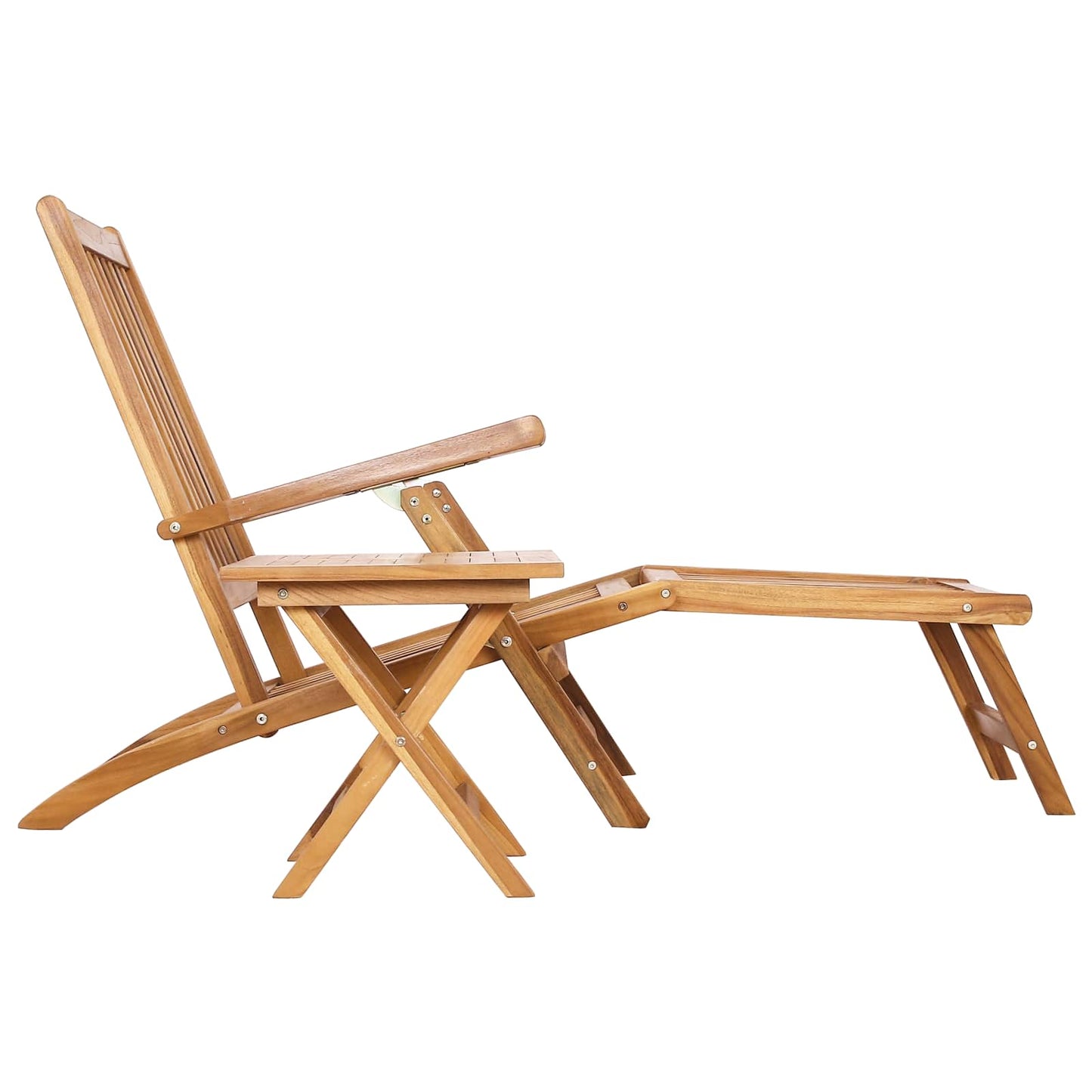 Folding Deck Chair with Table Natural Solid Teak Wood