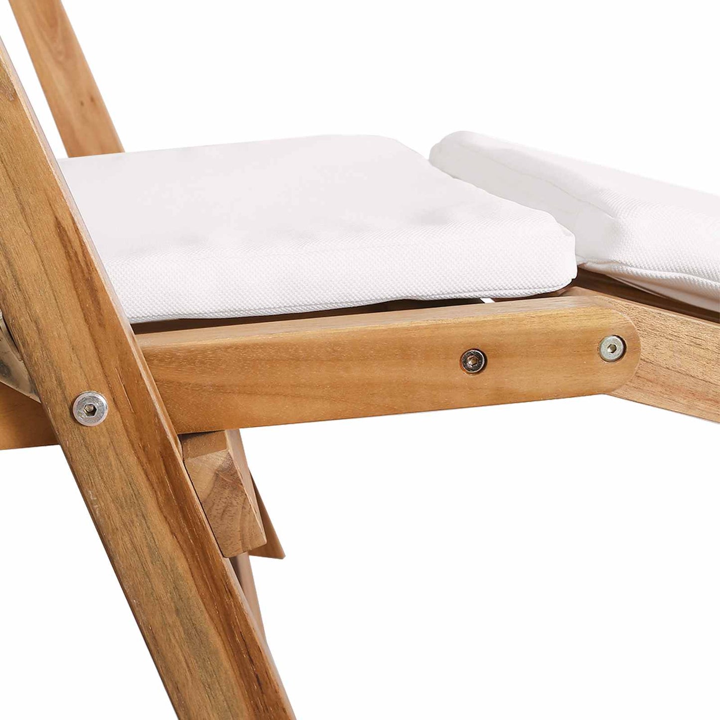 Folding Deck Chair with Cushion White Solid Teak Wood