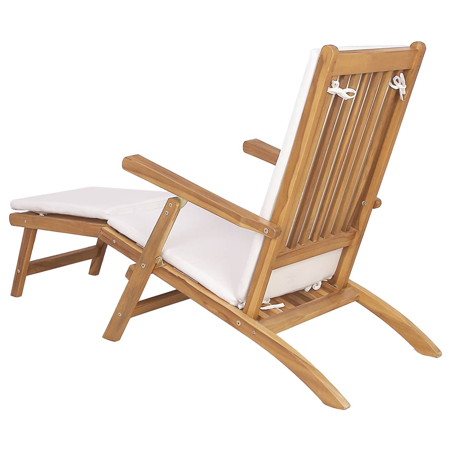 Folding Deck Chair with Cushion White Solid Teak Wood