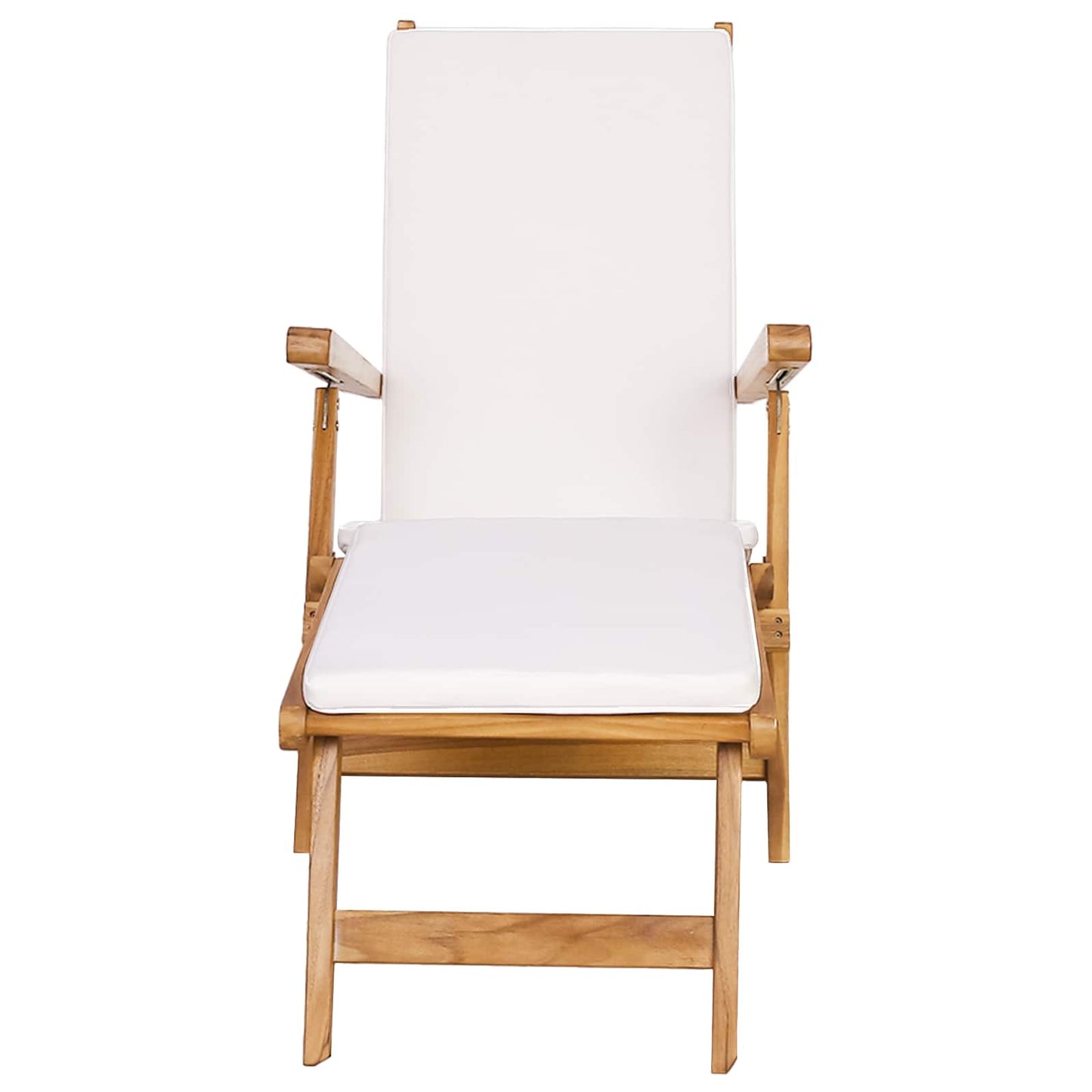 Folding Deck Chair with Cushion White Solid Teak Wood