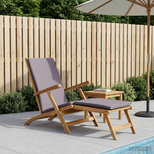 Folding Deck Chair with Cushion Dark Grey Solid Teak Wood