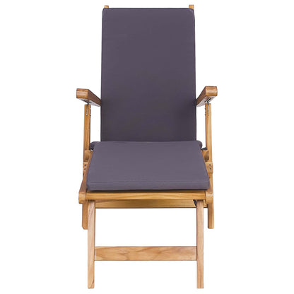 Folding Deck Chair with Cushion Dark Grey Solid Teak Wood