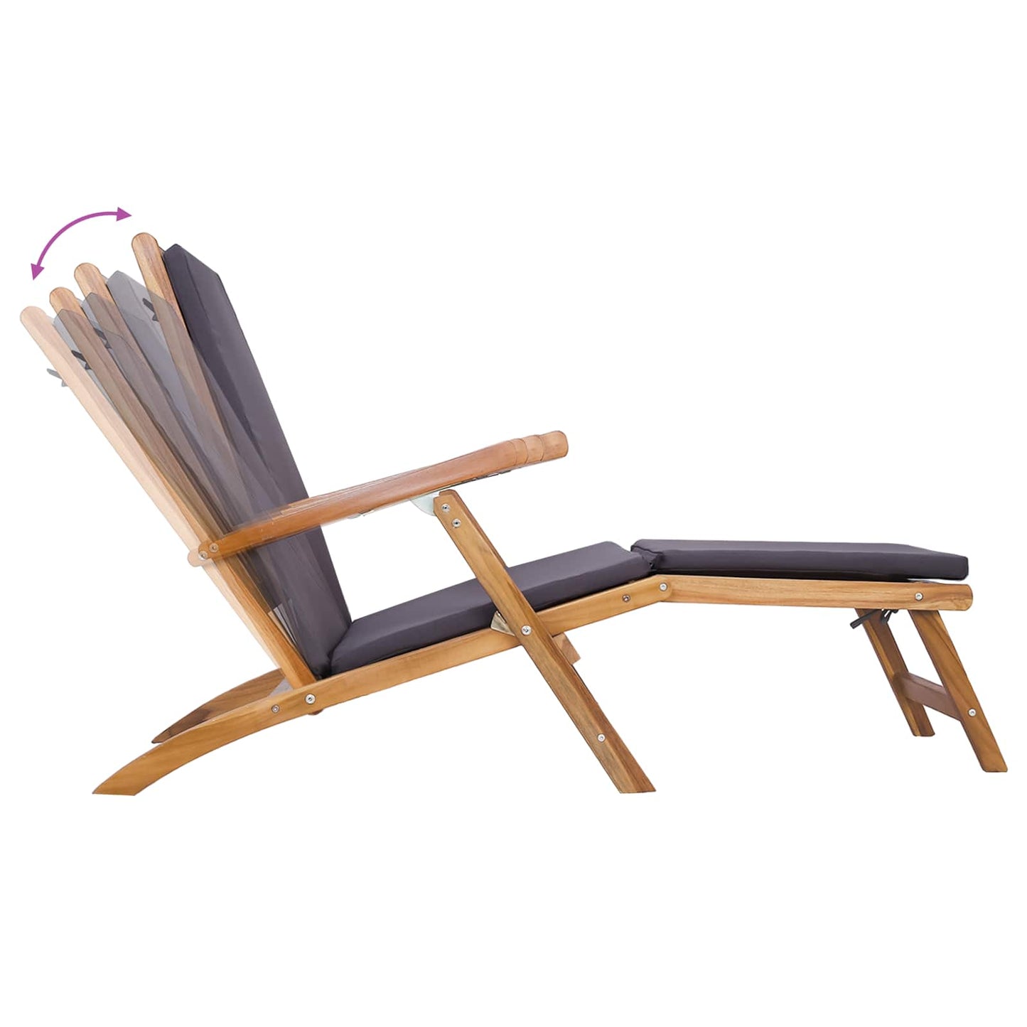 Folding Deck Chair with Cushion Dark Grey Solid Teak Wood
