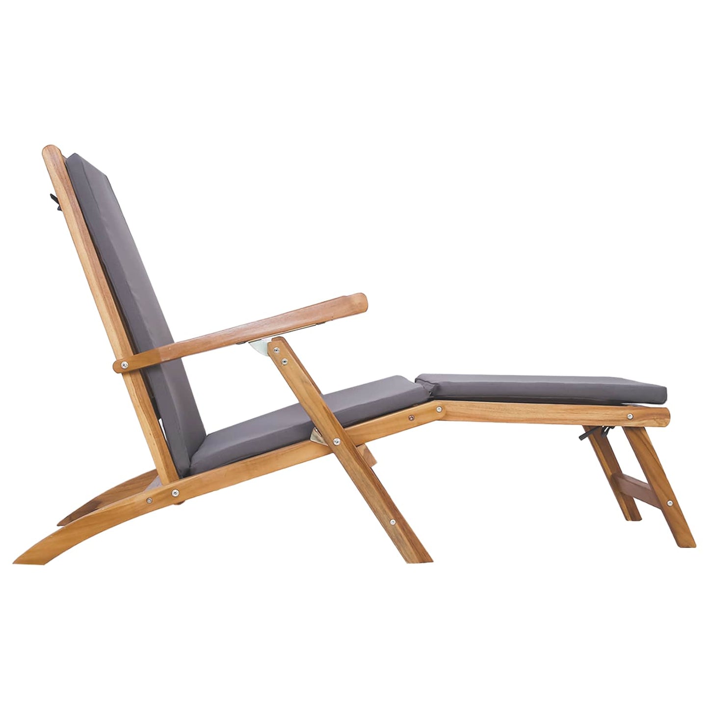 Folding Deck Chair with Cushion Dark Grey Solid Teak Wood