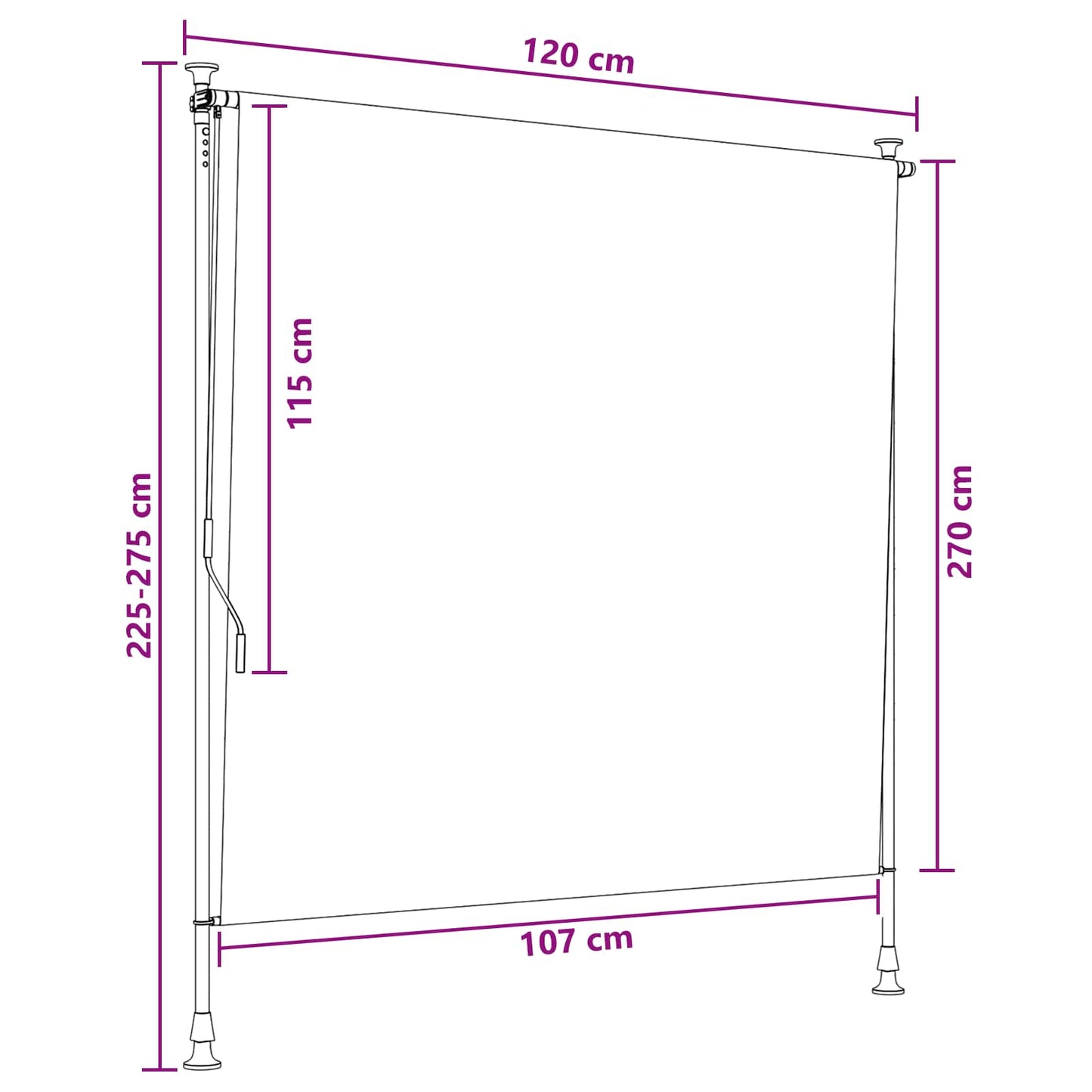 Outdoor Roller Blind Multicolour 120 x 270 cm