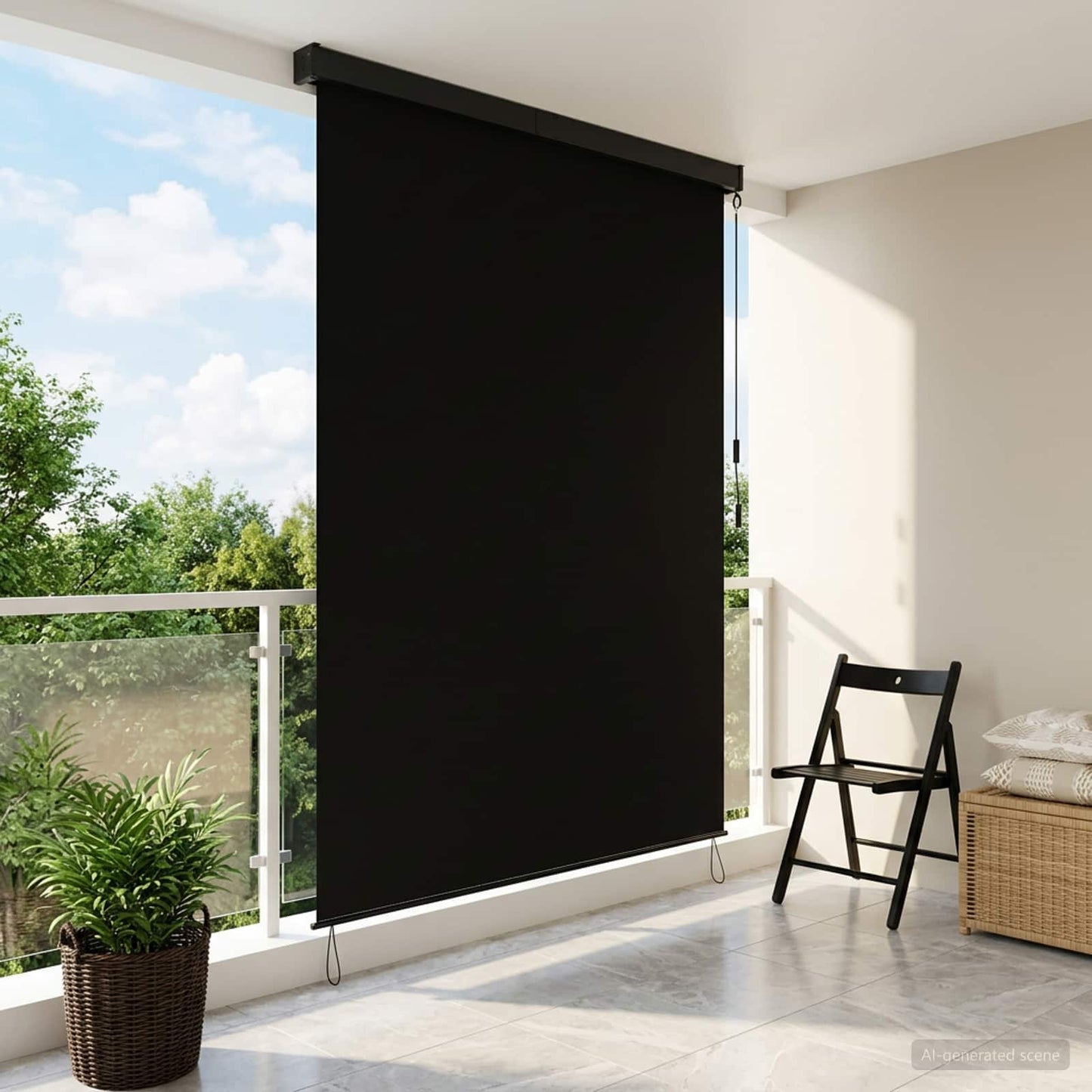 Roller Blind Black 180 x 250 cm Fabric and Aluminum