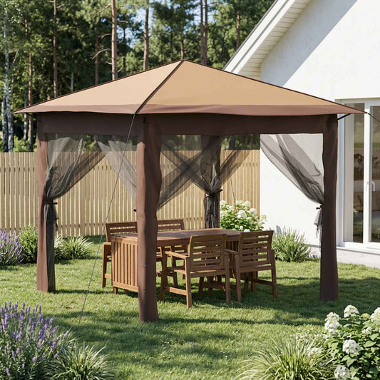 Gazebo with 4 Sidewalls 2.6 x 2.6 m Beige and Brown