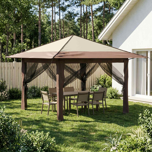 Gazebo with 4 Sidewalls Cream and Brown