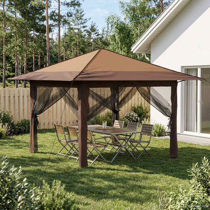 Gazebo with 4 Sidewalls 3.3 x 3.3 m Beige and Brown