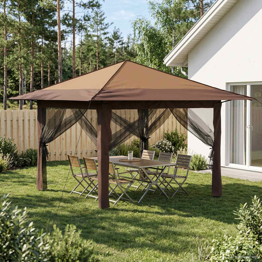 Gazebo with 4 Sidewalls 3.3 x 3.3 m Beige and Brown