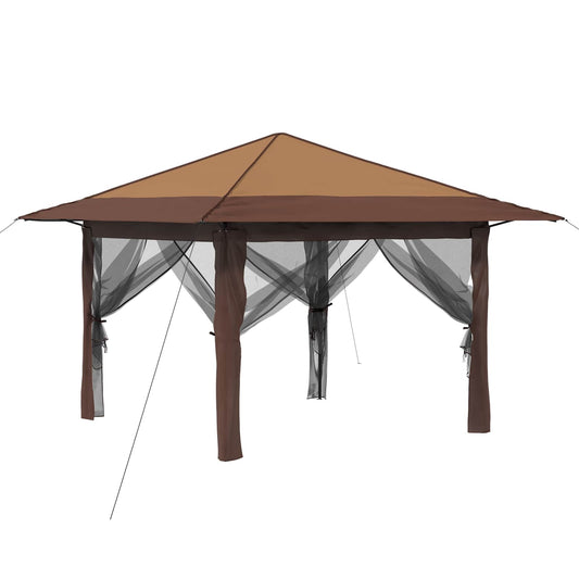 Gazebo with 4 Sidewalls 3.3 x 3.3 m Beige and Brown