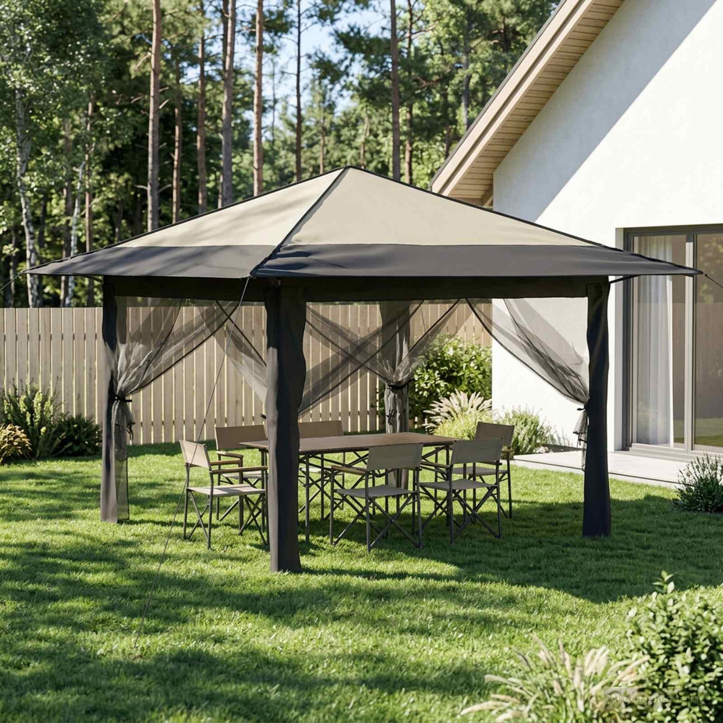 Gazebo with 4 Sidewalls 3.3 x 3.3 m Cream and Anthracite