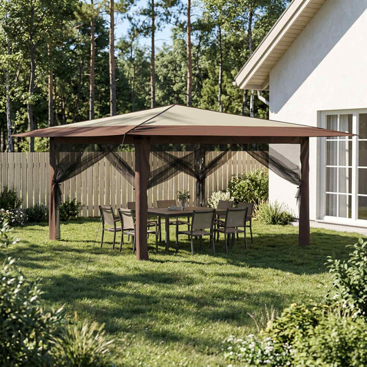 Gazebo with 4 Sidewalls 4 x 4 m Cream and Brown