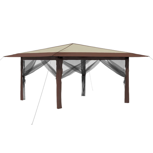 Gazebo with 4 Sidewalls 4 x 4 m Cream and Brown