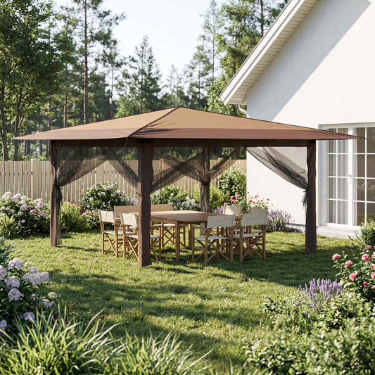 Gazebo with 4 Sidewalls 4 x 4 m Beige and Brown