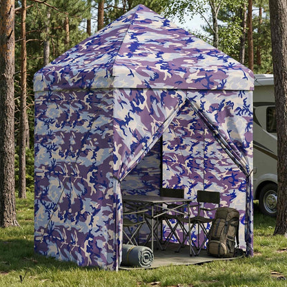 Pop-up Gazebo with 4 Sidewalls 2 x 2 m Blue Camouflage