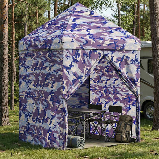 Pop-up Gazebo with 4 Sidewalls 2.9 x 2.9 m Blue Camouflage