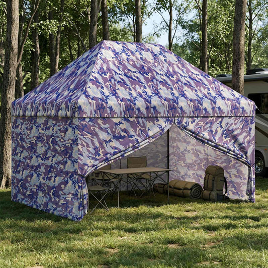Pop-up Gazebo with 4 Sidewalls 2.95 x 4.1 m Blue Camouflage