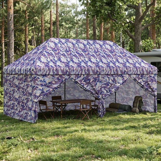 Pop-up Gazebo with 4 Sidewalls 3 x 6 m Blue Camouflage