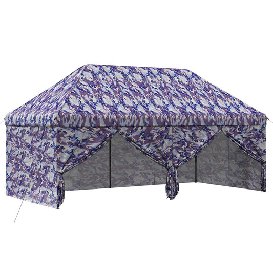 Pop-up Gazebo with 4 Sidewalls 3 x 6 m Blue Camouflage
