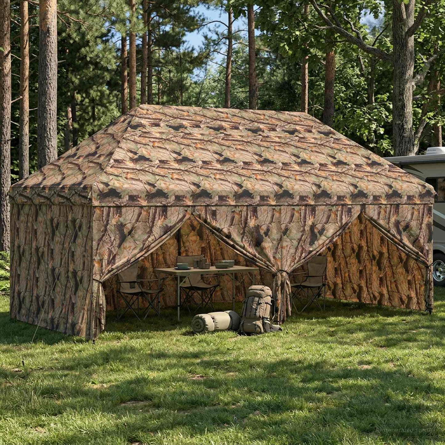 Pop-up Gazebo with 4 Sidewalls 3 x 6 m Forest Camouflage