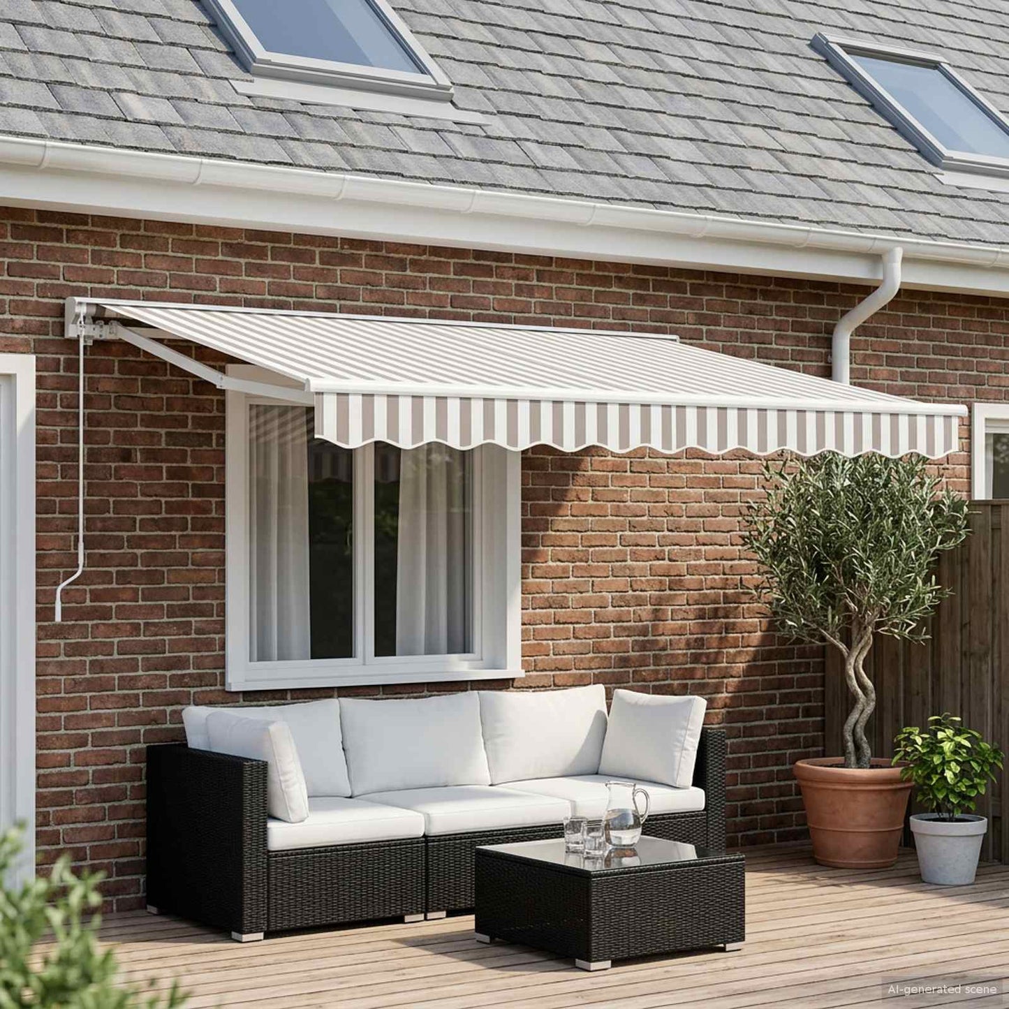 Awning Replacement Fabric Light Grey and White 3 x 2 m