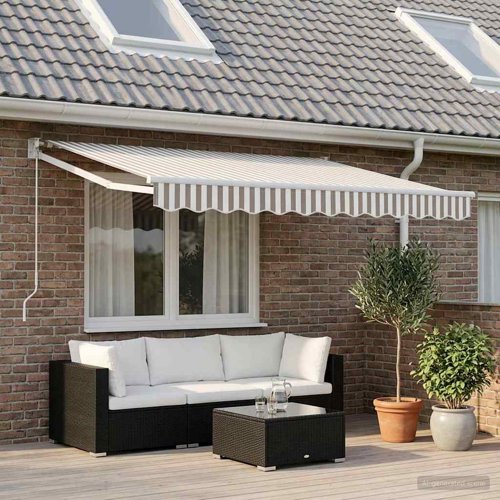 Awning Replacement Fabric Light Grey and White 4 x 2 m