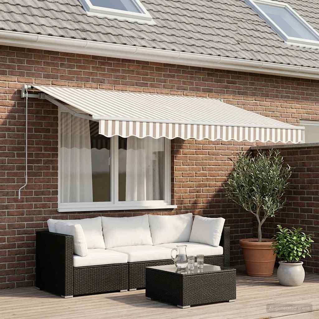 Awning Replacement Fabric Light Grey and White 329 x 245 cm
