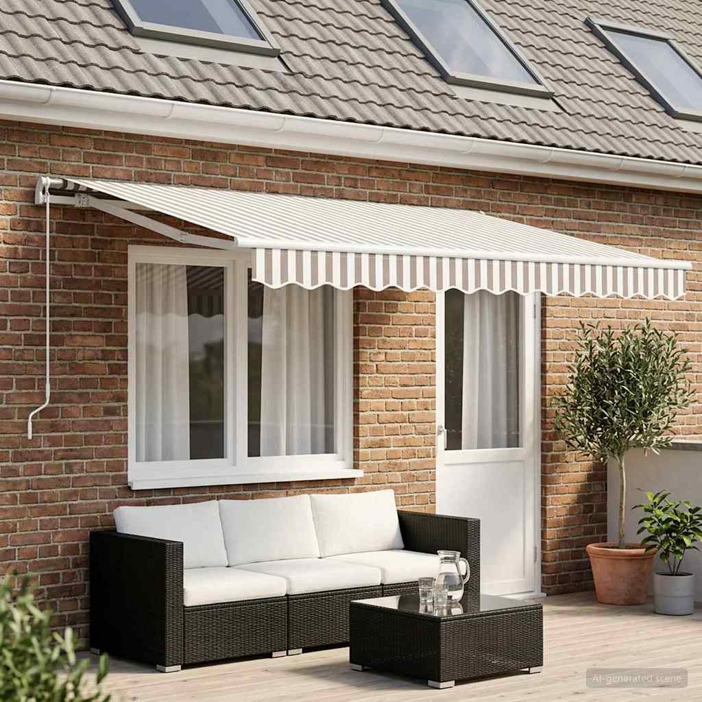 Awning Replacement Fabric Light Grey and White 431 x 295 cm