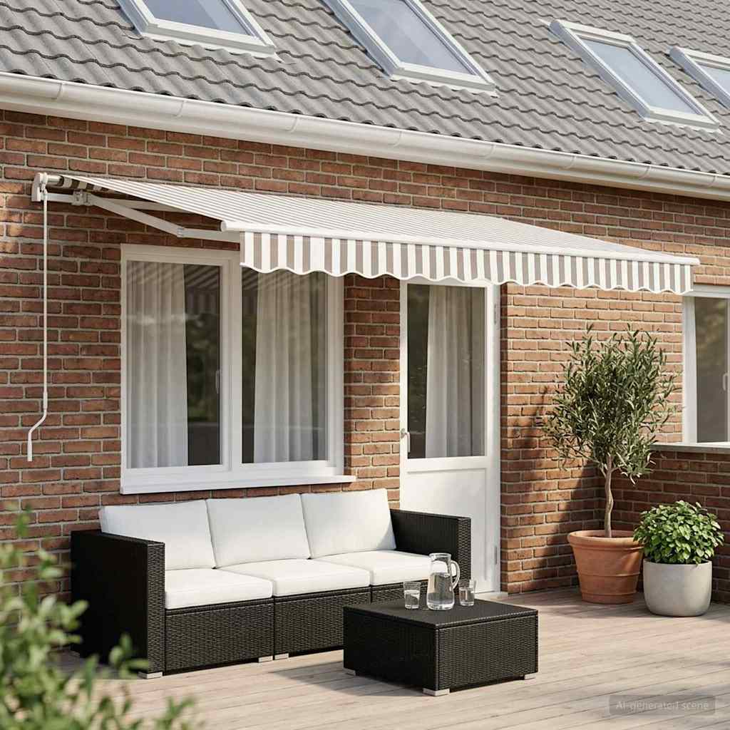 Awning Replacement Fabric Light Grey and White 481 x 345 cm