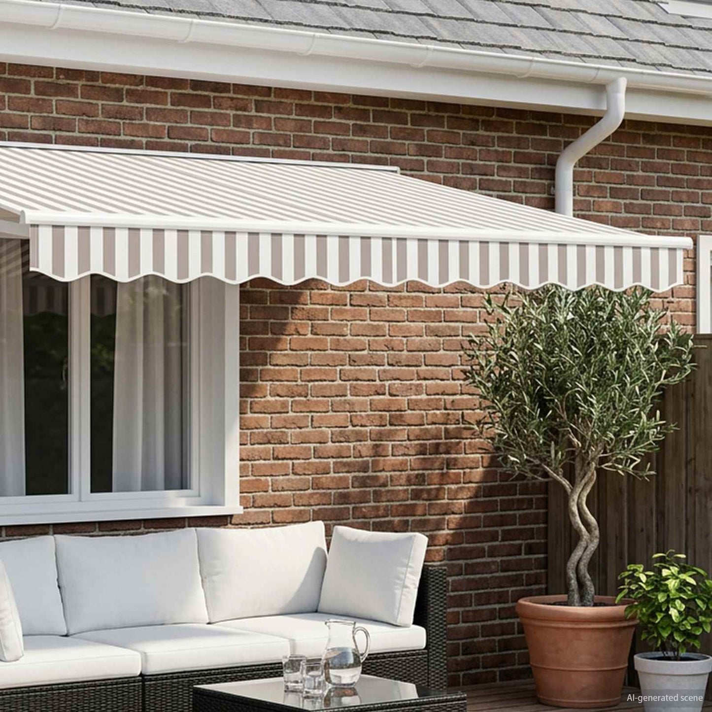 Awning Valance Replacement Light Grey and White 581 x 20 cm